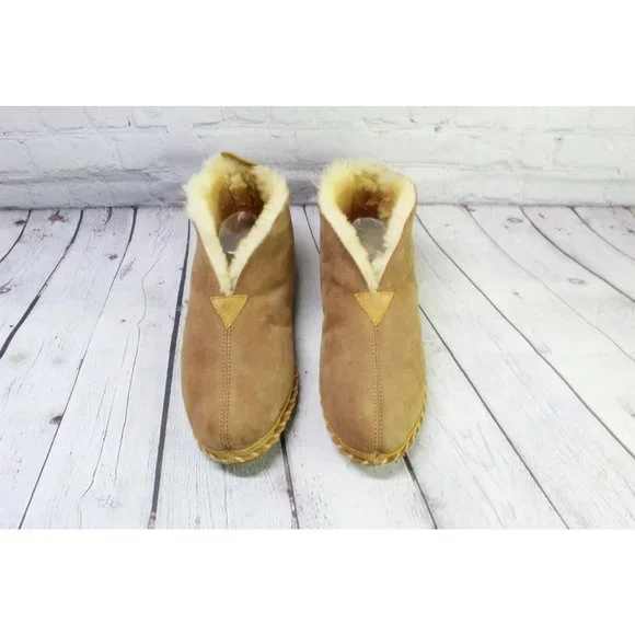 LL Bean Brown Suede Slip On Shearling Lined Ankle Slipper Boot Size 13 M - Picture 5 of 9